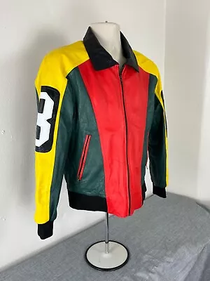 Custom Vintage 8 Soft Leather Varisty Bomber Racer Color Block Jacket Men’s S • $96