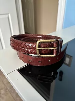 COACH Men’s 36 Brown Braided Leather Belt #66104 Brass Buckle • $36.25