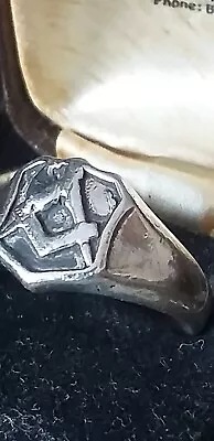 Antique Vintage Edwardian 1910-s Sterling Silver  Masonic Signet Ring UK T US 10 • $129