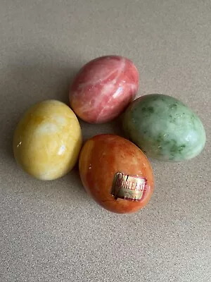 Vintage Norleans Set Of 4 Alabaster Stone Marble Decorative Eggs Made In Italy • $30