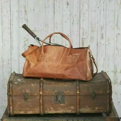 $64.99 • Buy Vintage Men's Bag Leather Duffel Travel Luggage Gym Genuine Weekend Overnight