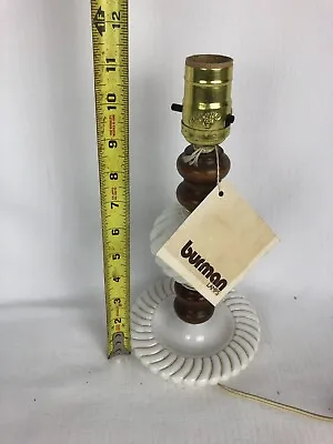 Vintage C.N. Burman Mid Century Ceramic Table Lamp White And Wood Tag • $15