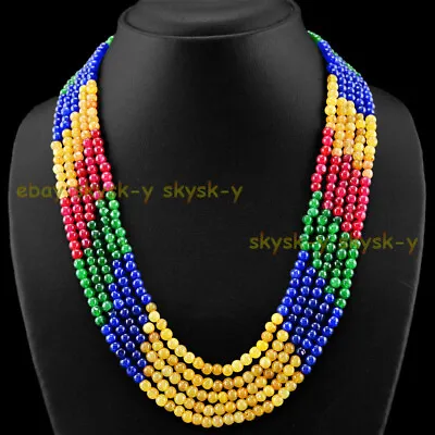 5 Strands 4mm Blue Green Red Yellow Jasper Round Gems Beads Necklace 17-21  • $13.45