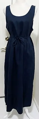 SYBILLA Women's Dark Navy 100% Flax Linen Maxi Dress Coastal Beach Minimalist L • $29