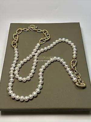 Judith Ripka Sterling Silver Gold Clad Cultured Pearl Status System Necklace • $349