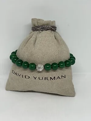 David Yurman Men's Spiritual Bead Bracelet 8mm Green Onyx W Wave Silver   8.5” • $140