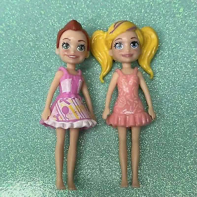 Polly Pocket 4” Mini Dolls Lot Of 2 Modern With Rubber Clothes Blonde Brunette • $7.95