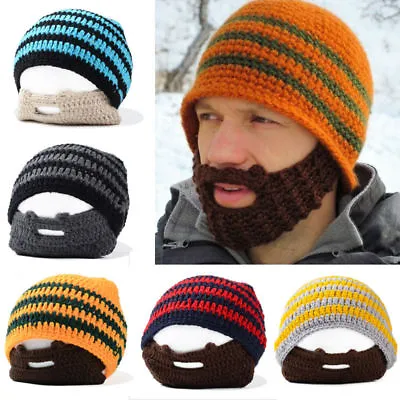 Men Winter Knitted Striped Ski Beard Moustache Cap Beanie Warm Casual Hat • $5.36