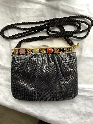 Vintage Judith Leiber BLK Snakeskin Evening Bag Cabochons Clutch/Shoulder • $150