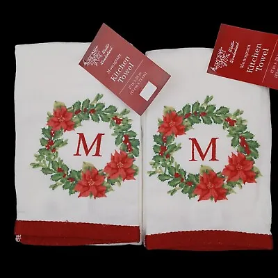 Set Of 2 Monogram Initial  M  Christmas Kitchen Towels Winter Wonderland • $10