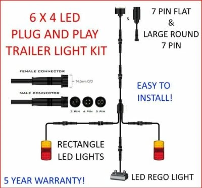 $95 • Buy 6x4 TRAILER LED WIRE KIT EASY TO INSTALL PLUG AND PLAY WIRING RECTANGLE DIY