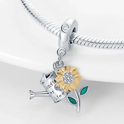 $26.95 • Buy SUNFLOWER WATERING CAN S925 Sterling Silver Charm By Charm Heaven