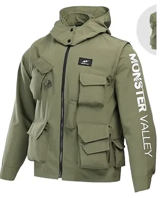 NEW! Monster Valley Men’s Size Large Jacket Green With Removable Sleeves & Hood • $35