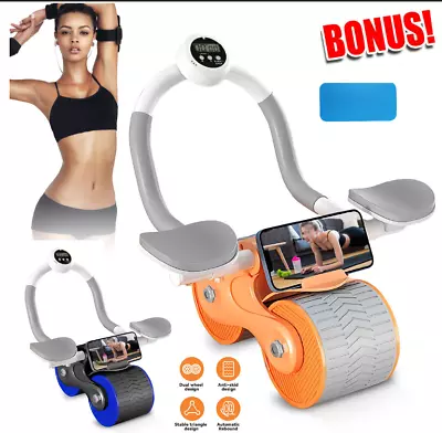 2 Wheels Flat Elbow Support Abdominal Roller Automatic Rebound Ab Exerciser • £8.99