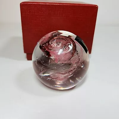 Vintage Langham Glass Paperweight Box Excellent  Condition  Pink & White Swirl. • £9