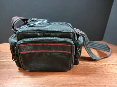 $9.95 • Buy Vintage Nylon Padded Camera Bag Case W/ Strap Black & Red Adjustable Sectioning