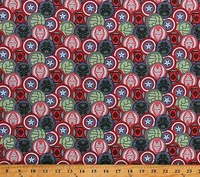 Cotton Marvel Coins Badges Avengers Superheroes Fabric Print By The Yard D187.08 • $12.95