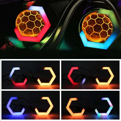 RGB LED Hex Halo Angel Eyes Turn Signal Llight APP Control Hexagon Headlight DIY • $26.66