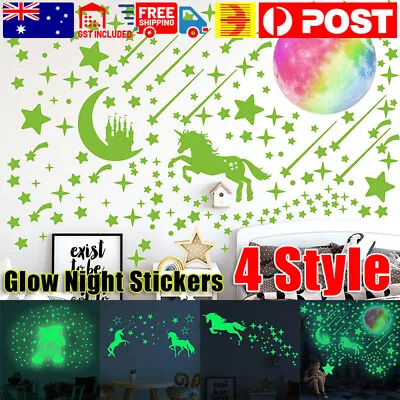 Glow In The Dark Rainbow Moon Stars Unicorn Wall Sticker Kids Room Fun Decor • $5.45