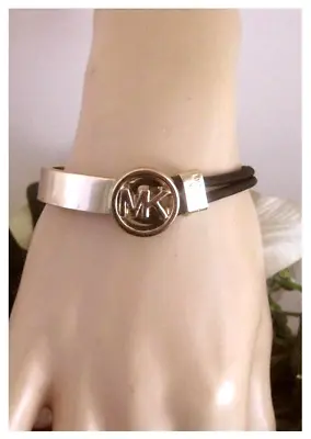 Michael Kors MK Medallion Logo Half Stretch Bracelet Goldtone & Black Elastic • $31.10