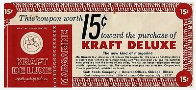 1957 Kraft Deluxe Margarine Store Vtg Coupon Grocery 15 Cents Off Expired • $2.97