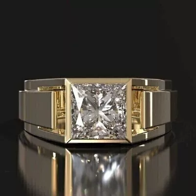 3 CT Princess Lab-Created Diamond Wedding Men's Band Ring 14K Yellow Gold Plated • $125.93