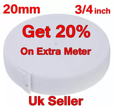 Flat Woven Elastic 20mm / 3/4 Inch Wide White High Quality UK SELLER • £1.59