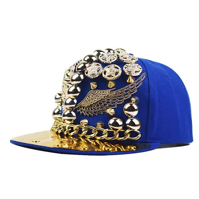 Men Rivet Spiked Gangster Hat Rock Star Rapper Punk Metal Chain Hip Hop Cap • $18.99