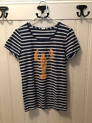 J.CREW Cotton Top T-Shirt Tee Blue & White Striped Orange Lobster Women’s Size S • $17.95