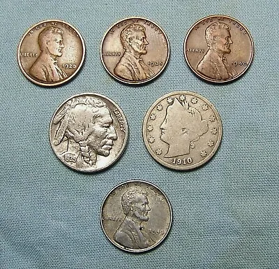 $4.99 • Buy  Lot Of Old US Coins Buffalo, Liberty Nickel, Steel Cent With 3 WHEAT  LINCOLNS