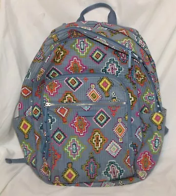 Vera Bradley Backback Laptop Book Bag School Aztec Blue Quilted Southwestern • $24.95