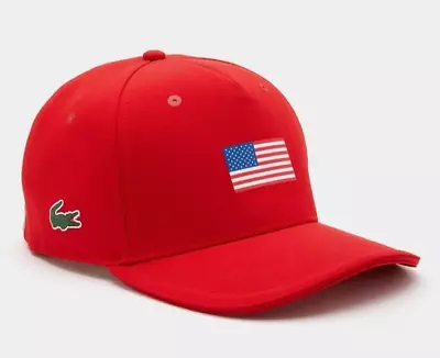 LACOSTE Unisex Presidents Cup American Flag Crocodile Logo Red S/M Hat MSRP $80 • $29.99