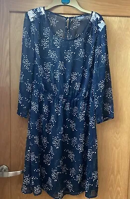 M&S LIMITED COLLECTION Dark Navy Floral Tunic Dress Size 10 VGC • £3
