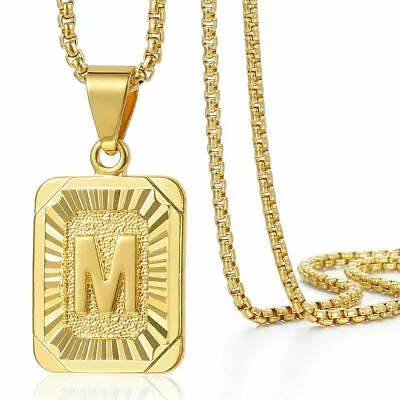 Yellow Gold Plated Stainless Steel Initial Letter A-Z Pendant Necklace Box Chain • $8.49