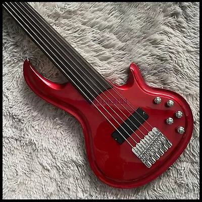 Solid Body Fretless Electric Bass Guitar 6 String Chrome Hardware Metallic Red • $305.06