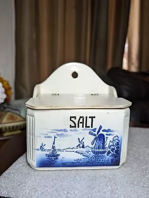 Antique Hanging Salt Box Delft Design Made In Germany Marga Pottery  • $40