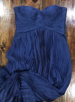 La Femme Prom/Formal Dress Long Dark Blue Size 16 Strapless Chiffon Pleated • $26.95