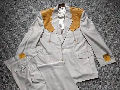 Vintage 2PC Suit WESTERN Faux Alligator 48R 38x36 Off White COWBOY Rockabilly • $189.95