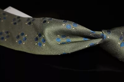 Nicky Milano Made In Italy Thick Woven Green Hobnail Blue Big Floret Silk Tie NR • $9.99