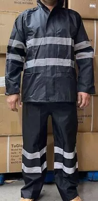 Black  Safety Rain-suit Rain Jacket With Hoodie And Rain Pants  • $39