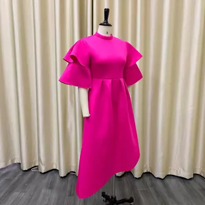 Women Asymmetric Midi Dress Ruffled Short Sleeve Tunic Party Evening Ball Gown • $60.29
