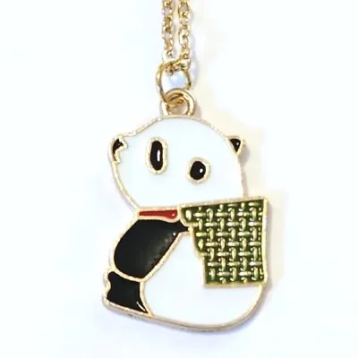 Enamel Seated Panda & Basket Pendant Necklace On Gold Plated Chain & Extender • £4