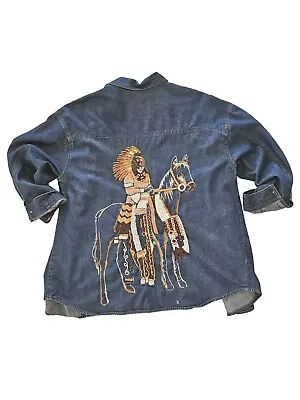 Vintage Denim Native American Indian Embellished Western Cowgirl Shirt Size XL • $44.95