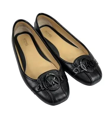 Michael Kors Fulton Black Leather Slip On Driving Ballet Flats Womens Size 8.5 • $21.99