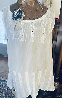 Rare HTF Magnolia Pearl White Sleeveless Cotton Voile & Lace Top • $299