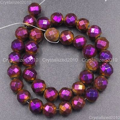 Natural Hematite Gemstone Faceted Round Beads Metallic Multi-Color Silver 15.5'' • £3.58