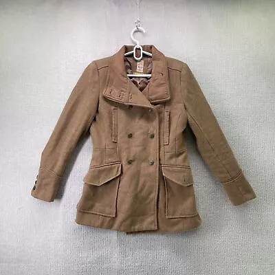 $19.95 • Buy Bershka Womens Pea Coat Size XL/32 Brown Wool Blend Collared Button Pockets Slit