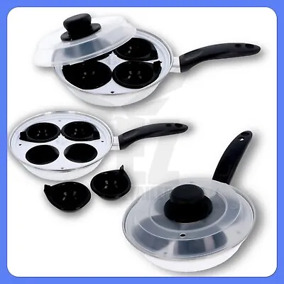 Sale 🔥 New Egg Poacher 4 Hole Pan Non-Stick Cup Boiler Saucepan Cookware Lid • £8.99