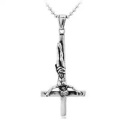Inverted Cross Of St. Peter Steel Pendant Necklace Satan Satanism Gothic Punk • £24.84