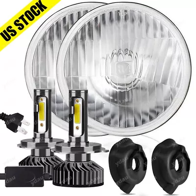 1 Pair 5 3/4  Round H5006/5001 H4 Conversion Headlight+h4 Led White Bulbs Hlr5lf • $71.99